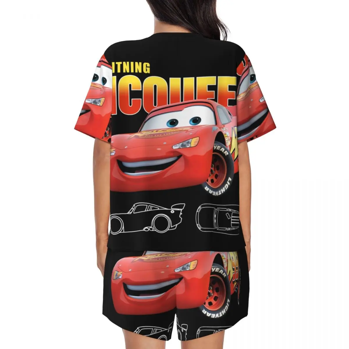 Custom Lightning Mcqueen Cars Pajamas Set Women\'s 2-Piece Short Sleeve Sleepwear Loungewear PJ Shorts Sets