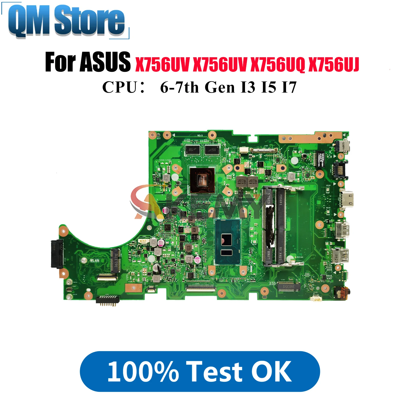 

X756UV Laptop Motherboard For ASUS X756UQK X756UJ A756U X756UAK X756UV X756UXM X756UR X756UQ X756U Mainboard With I3 I5 I7 CPU