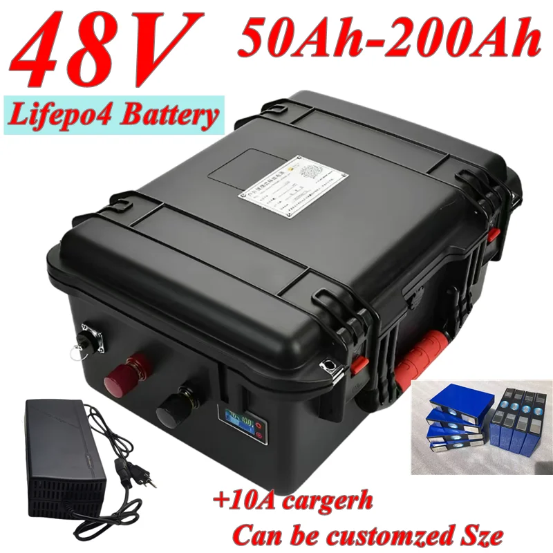 

Waterproof 48V 80Ah 100Ah 120Ah 150Ah 200Ah Lifepo4 battery for boat gem car boat solar system Trolling Motor +Charger
