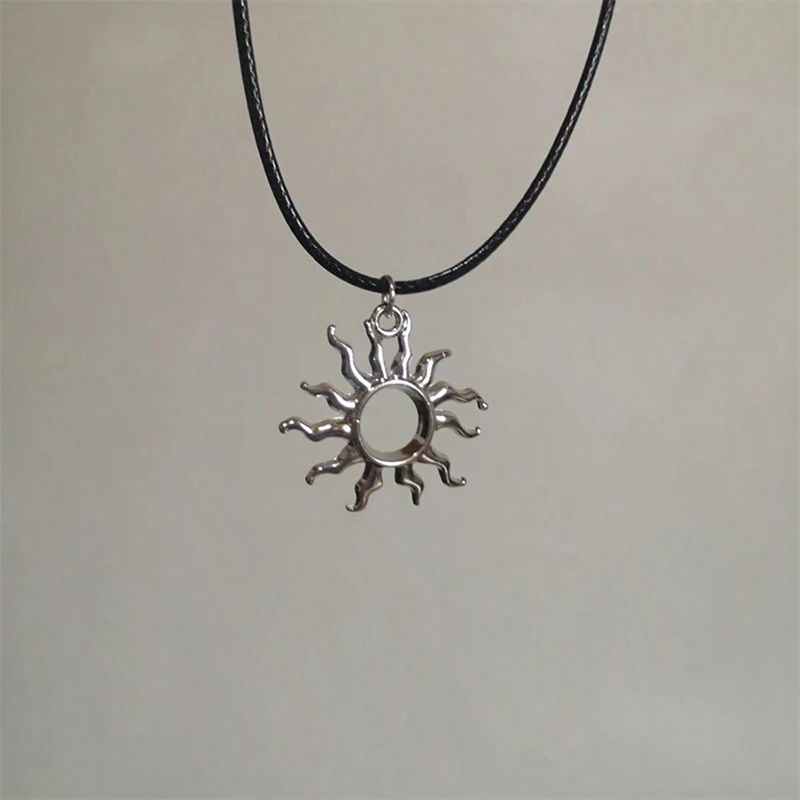 Hip Hop Burning Sun Pendant Leather Rope Necklace Vintage Whirlpool Geometric Necklaces For Men Boys image 4