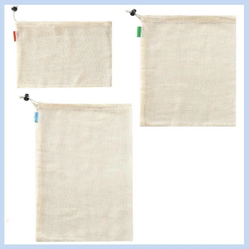 

MLGB-Reusable Cotton Mesh Produce Bag For Vegetable Fruit Kitchen Washable Storage Bag Eco-Friendly Storage Bag, 3PCS