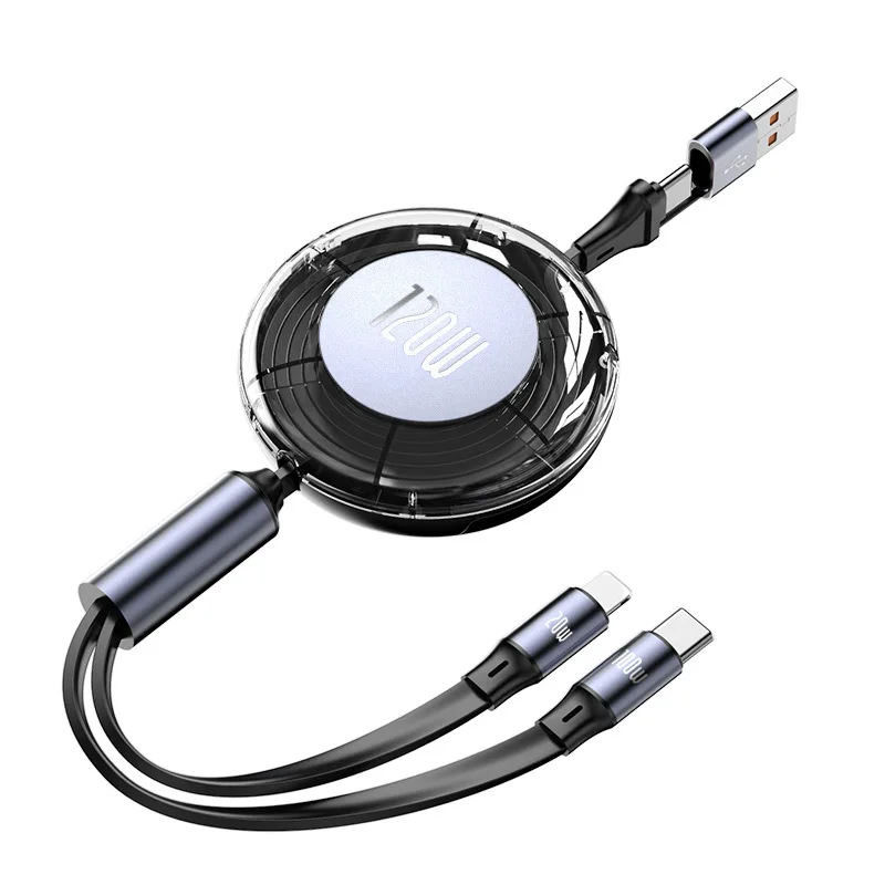 Retractable Fast Charging Cable 2-IN-2 120W Charger Data Cable For IPhone Android Huawei Apple 6A Portable Fast Charging Cables