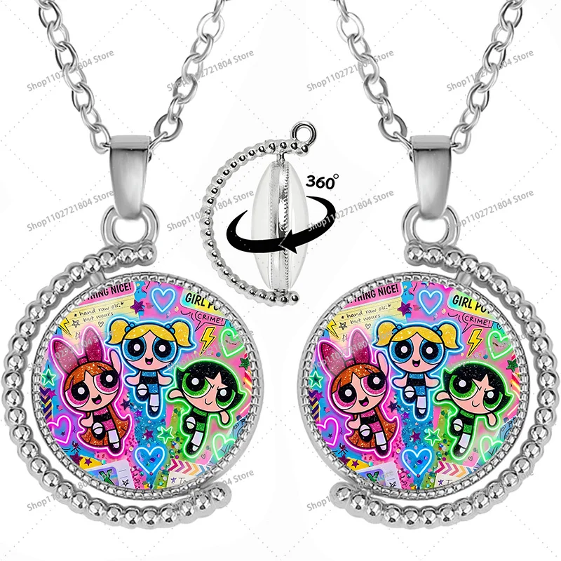 The Powerpuffs Girls Rotatable Necklace for Couple Anime Cartoon Double-sided Printing Necklaces Men Women Good-looking Necklace - view 4