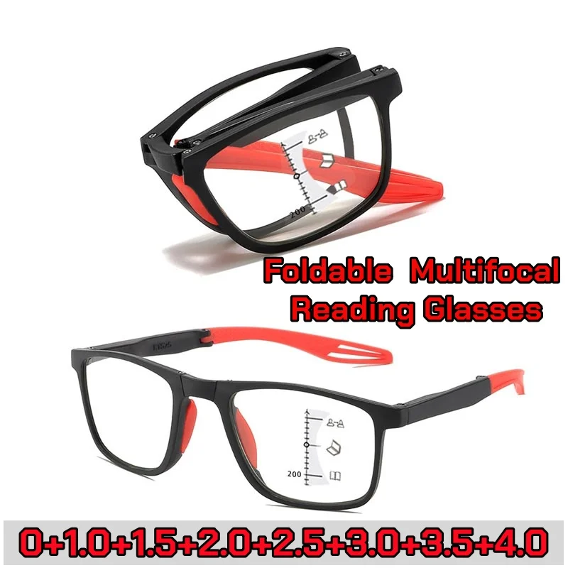 

Women Men New Fashion Foldable Reading Glasses Square Frame AntiBlue Light Progressive Multifocal Glasses of View Far and Close