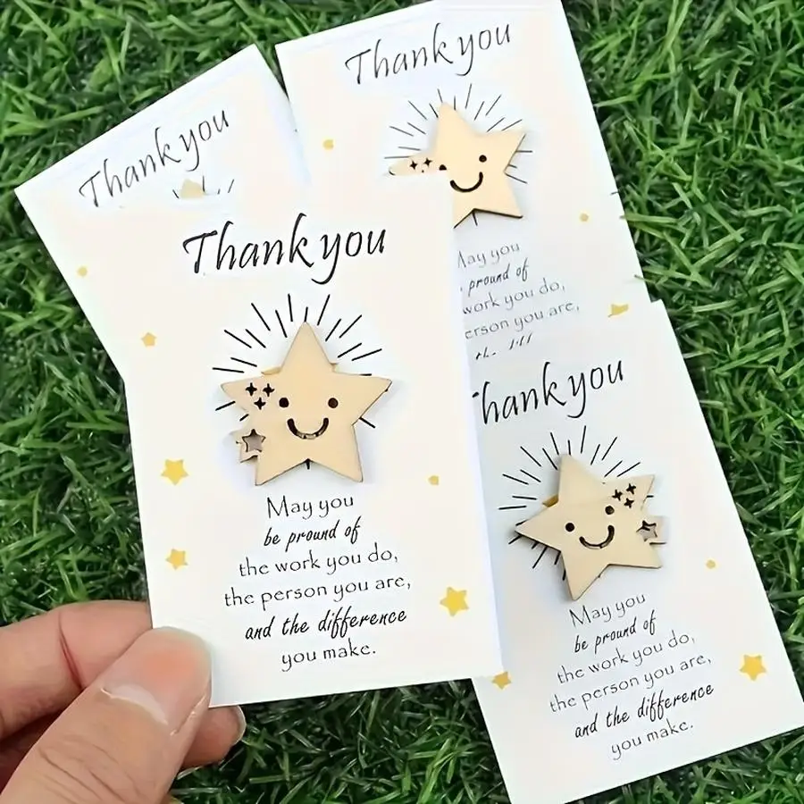 1/5/10/20/50/100pcs Wooden Star-Shaped Thank-You Cards with Inspirational Quotes - White and Gold Accents, Premium Paper Thank-Y