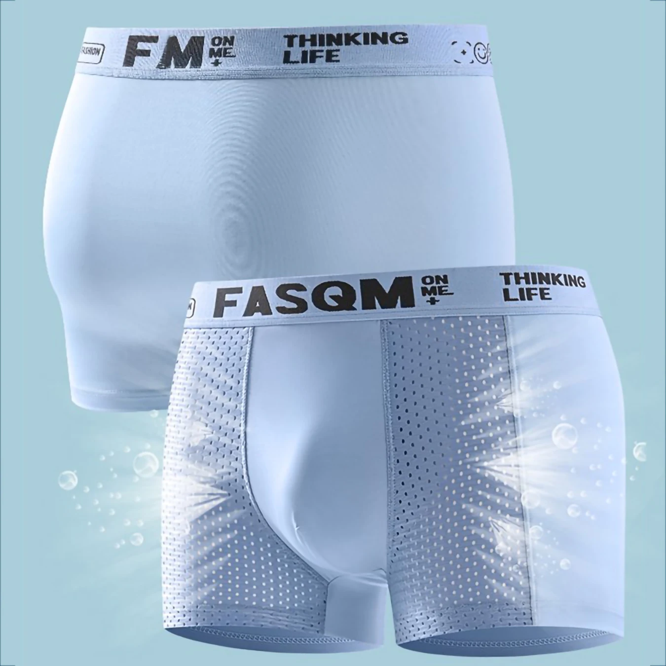 6-Piece Men's Ice Silk Boxer Briefs Set - Breathable Mesh Panel Design with FASQM Printed Waistband Underwear