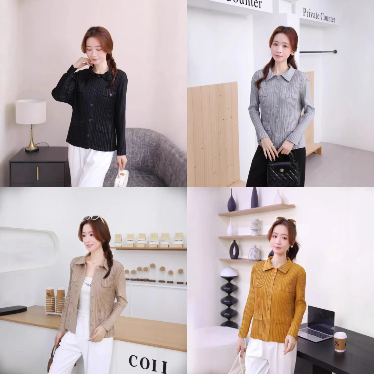 

Miyake Pleated 2025 Spring Autumn Shirt for Women, Simple and Versatile, Casual and Fashionable Pleated Clothes, Solid Color