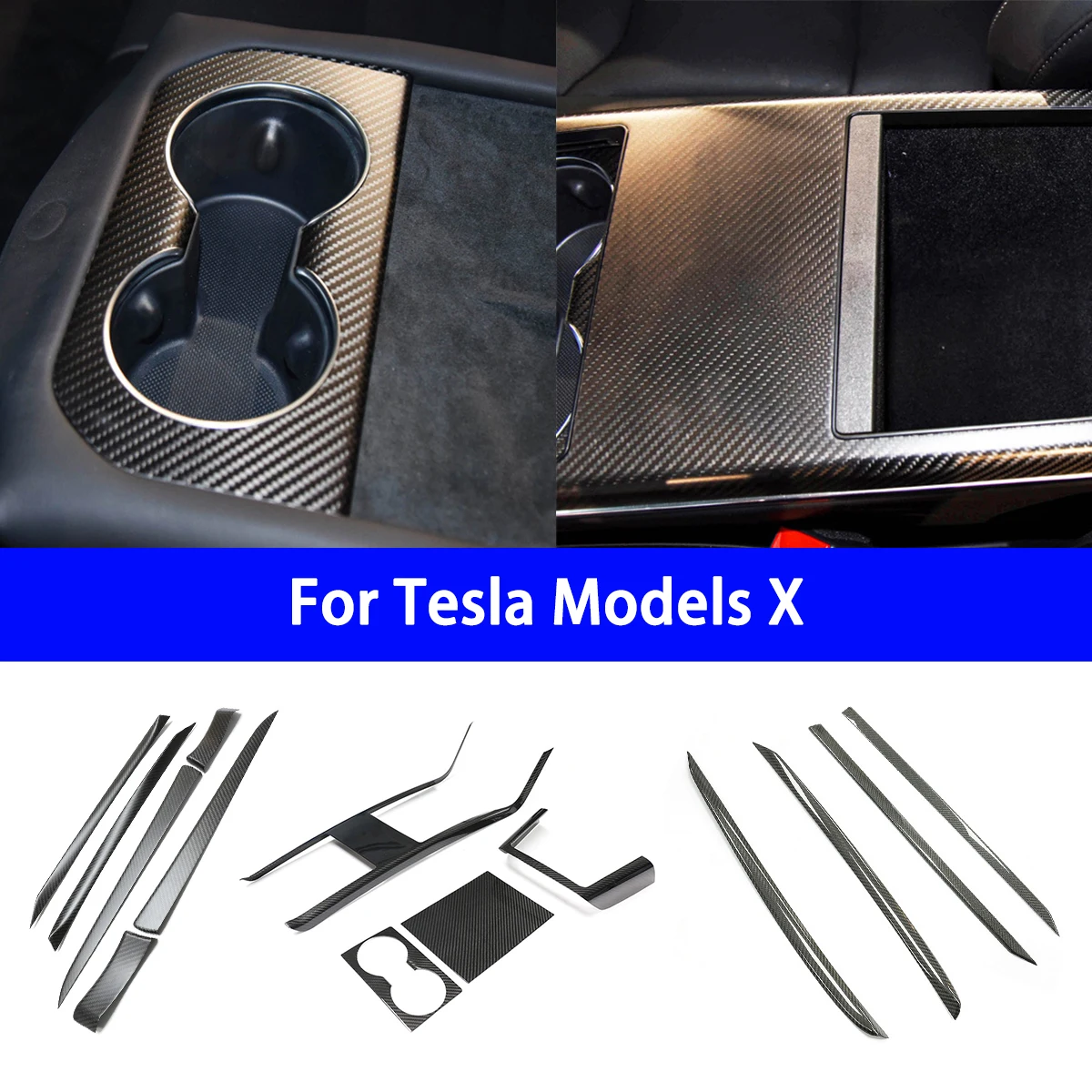 

Suitable for Tesla MODELS X dry carbon fiber interior, saddle cup frame, storage box cover, wireless charging