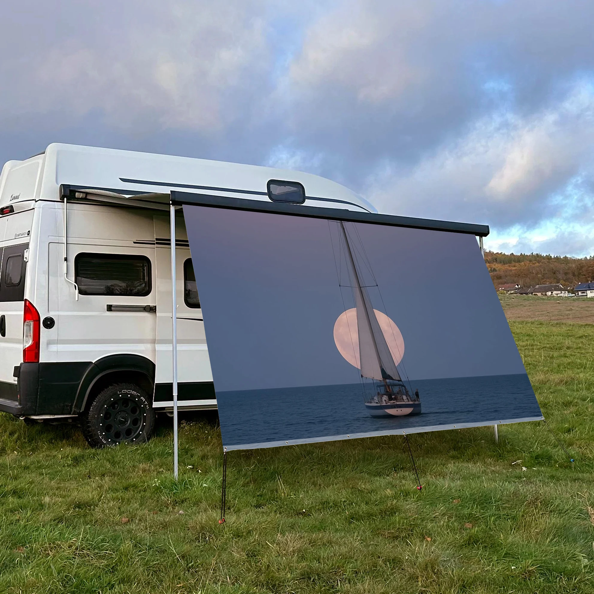 Custom Pattern UV Resistant Four-Season Camping Tarp Portable RV Awning Tear Resistant Sun Shade Screen Outdoor Picnic Cars