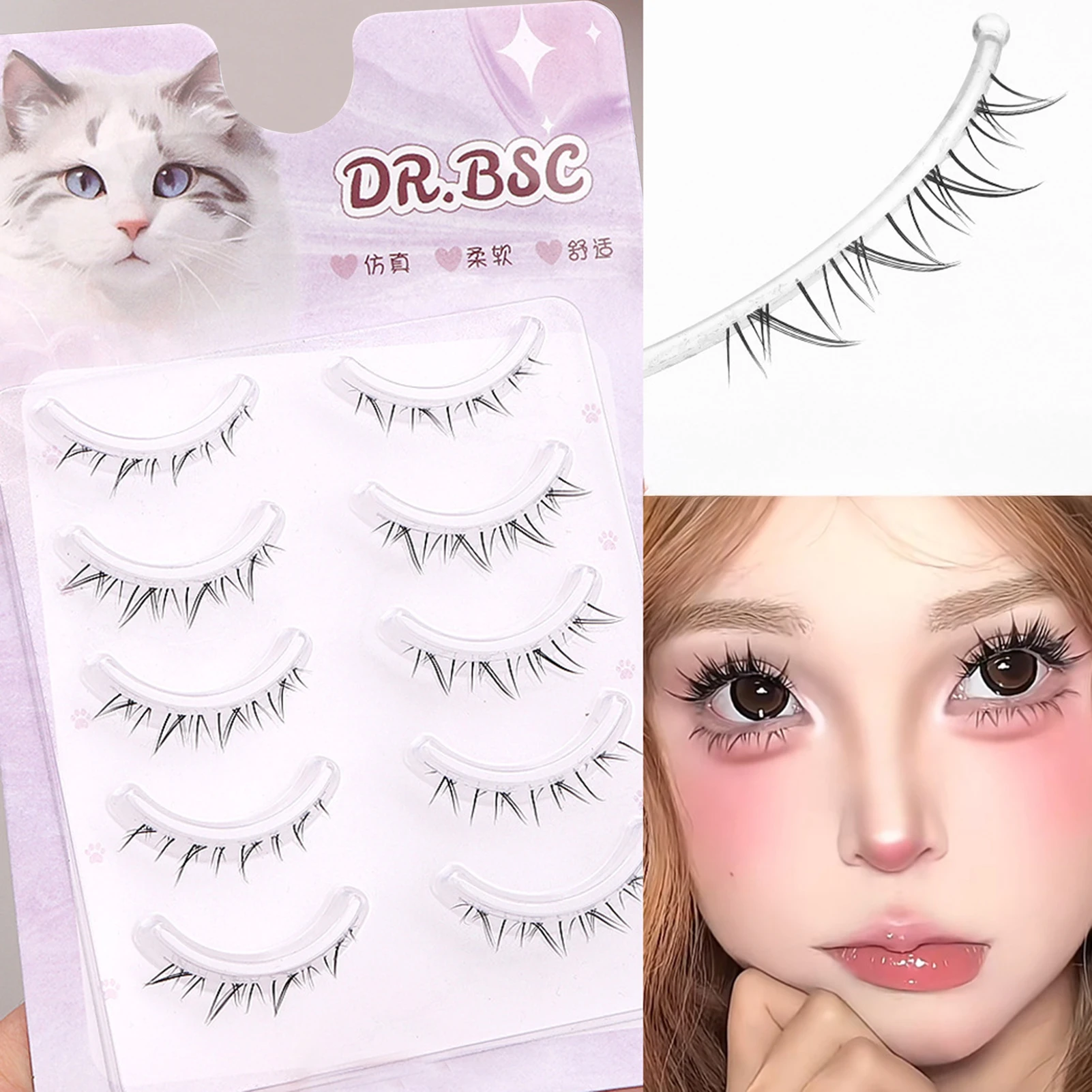 5 Par Czarne Naturalne Rzęsy Pełne Paski DIY Cosplay Delikatne Rzęsy w Paskach Dla Dziewczyn Kobiet DIY Koreański Słodki Makijaż