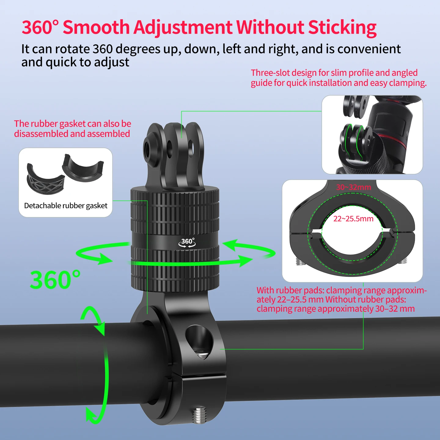 Dreh- und Neigungs-Fahrradlenker-Lenker-Dämpfungshalterung, Telefonhalter für Gopro 13, DJI Osmo 360 Action 6, 5, Insta360 GO Ultra
