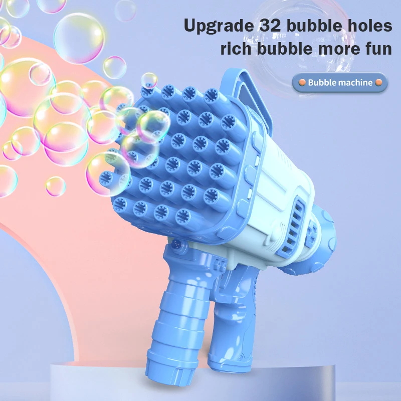 32 Hole Bubble Gun Soap Bubbles Machine Children's Party Games Hand-Held Electromechanical Bubbles Guns Toy with Light Blower