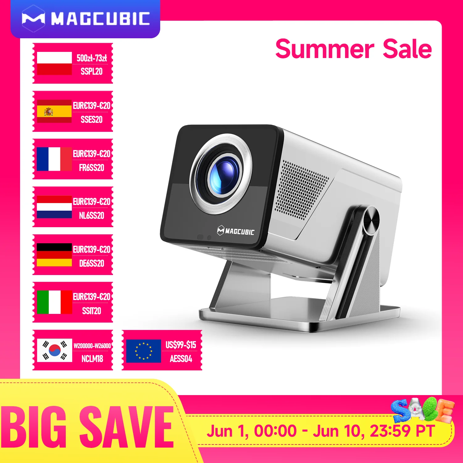Projecteur Magcubic X7 Mise au point automatique Prise en charge du décodage 8K 1080P natif et 1000 ANSI avec Wifi6 BT5.4 Projecteur vidéo Home Cinéma