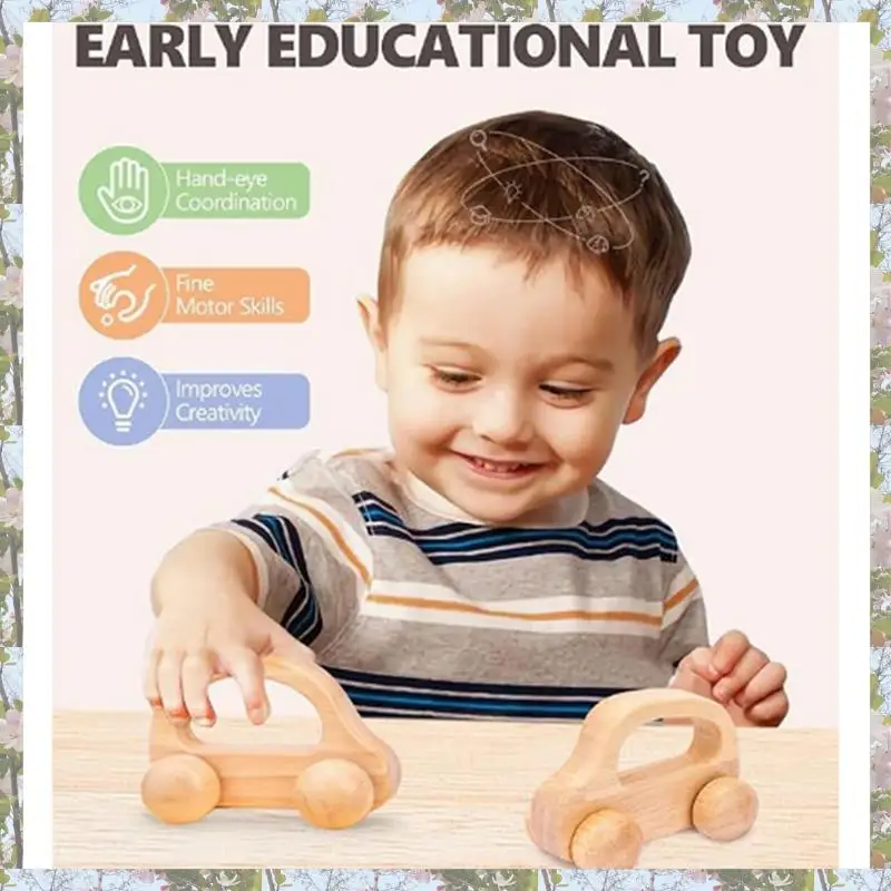T84C-2 Stuks Baby Houten Auto Vroege Onderwijs Baby 0-6-12 Maanden Peuter 1-3 Jaar Oud Hout jongens Neutraal Decor