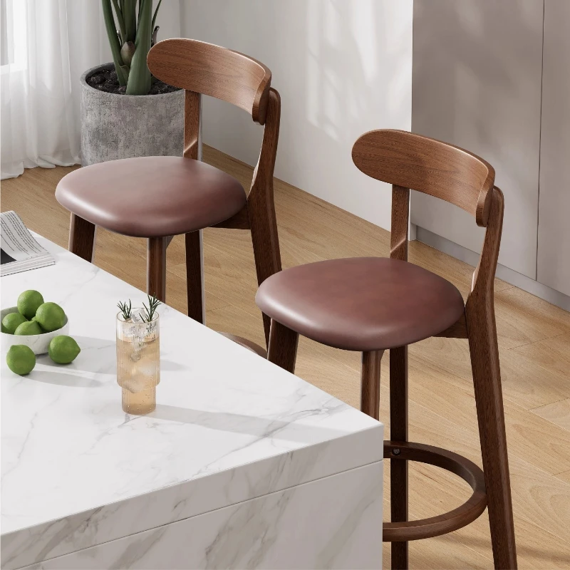 Chaise de Bar moderne en bois massif, tabouret haut de café, Design ergonomique, chaise à dossier confortable pour la maison, salon, salle à manger