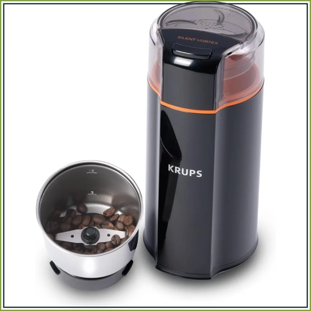 

Silent Vortex Electric Coffee Grinder: 3 oz Capacity, 5x Quieter, 175W Motor for Beans, Spices & Herbs - Dishwasher-Safe, 12-Cup Yield, Black