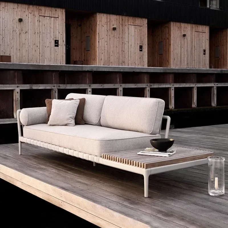 Nordic outdoor sofa rattan solid wood rain and sun protection courtyard garden open-air balcony coffee table