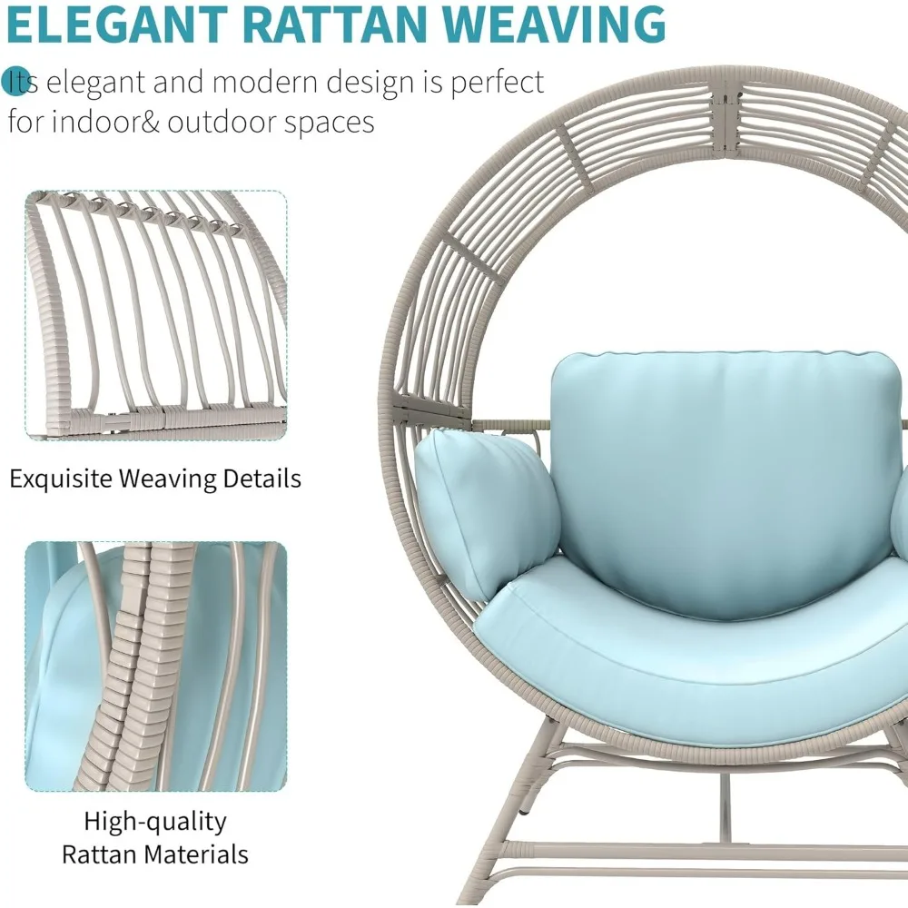 كرسي على شكل بيضة خارجي داخلي، كرسي روطان كبير الحجم مع وسادة سميكة، كرسي صالة فناء من الخيزران بسعة 350 رطل، كرسي سلة f