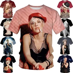 Sexy Singer P!nk (Pink) 3d Men's Short Sleeve T-Shirt Fun Hip Hop Unisex Round Neck Sports T-Shirt Comfortable T-Shirt Men's Top