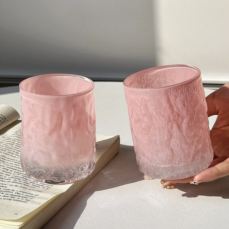 Cherry Blossom Pink Crystal Hammer Pattern, Gradient Pink Cocktail Glass, Iceberg Shaped Glass, Juice Drink Mug Coffee Mug