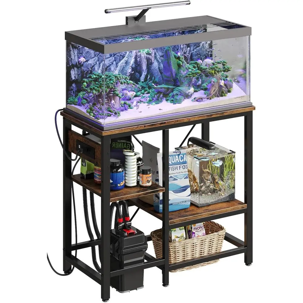 

20-29-37 Gallon ish Tank Stand with Power Outlet, 30x13 Metal Aquarium Stand with ilter Storage, 6-Leg Reptile Tank Stand with 3