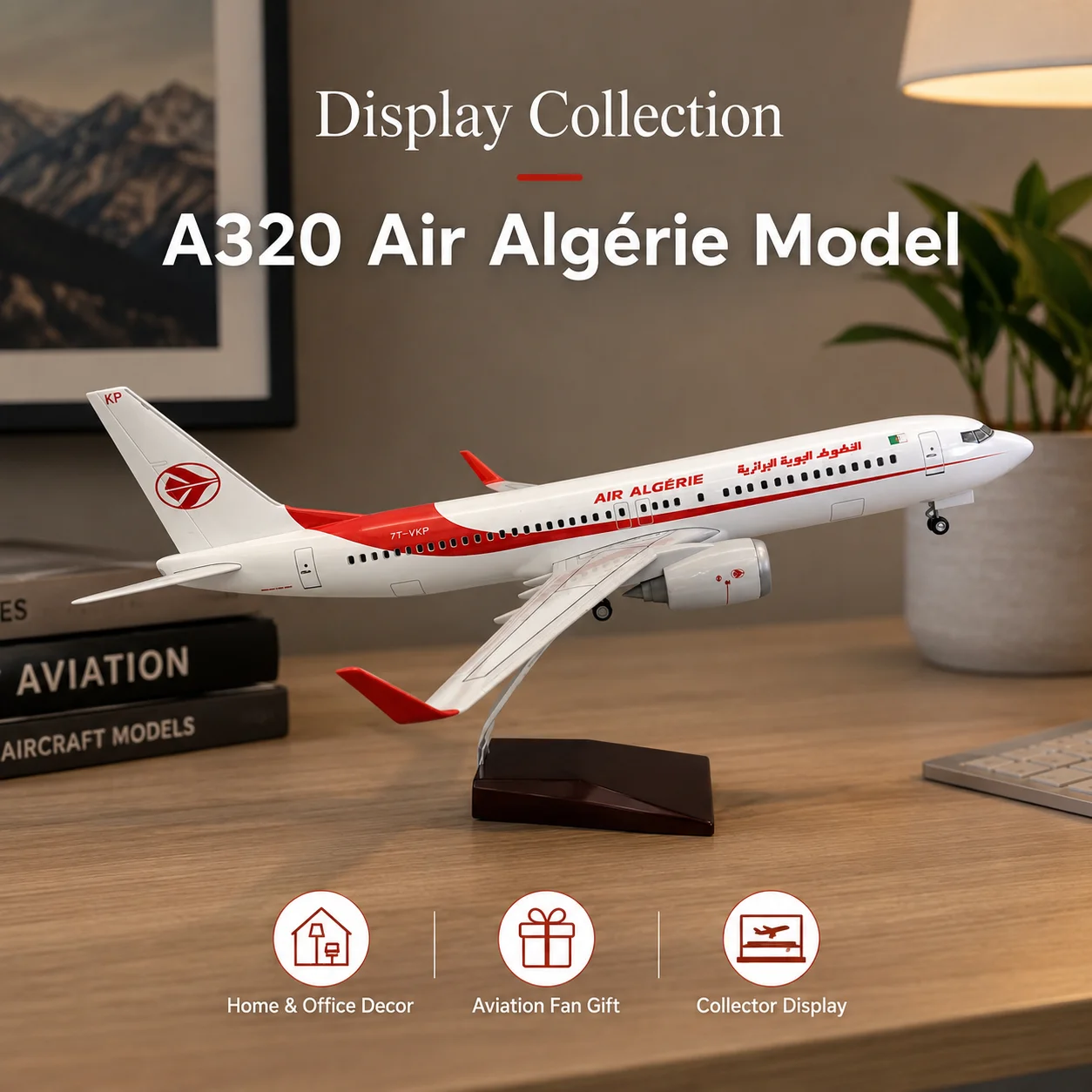 Algeria Airlines A320 Model 47cm 1/80 Scale Realistic Static Display Aircraft Model with Stand And Wheels