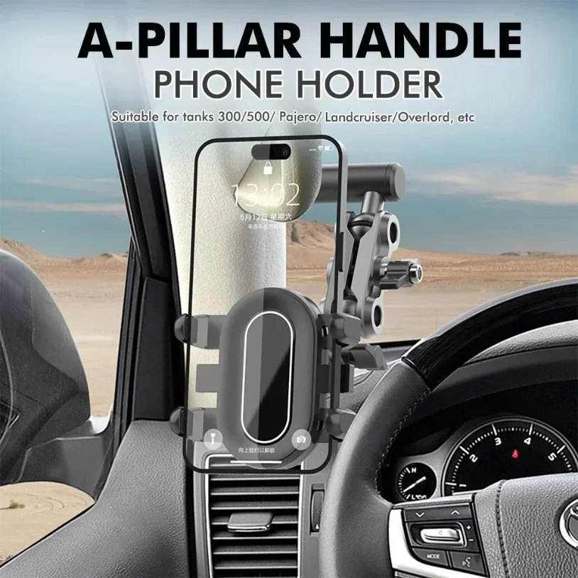 Soporte para teléfono giratorio 360 montado en un pilar con agarre fijo: perfecto para llamadas de navegación manos libres que conducen para teléfonos inteligentes