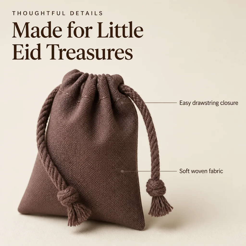 100% Cotton Drawstring Money Pouch Eidiya Gift Bag Small Coin Purse for Kids Eid Cash Holder Party Favor Bags 50 Pcs