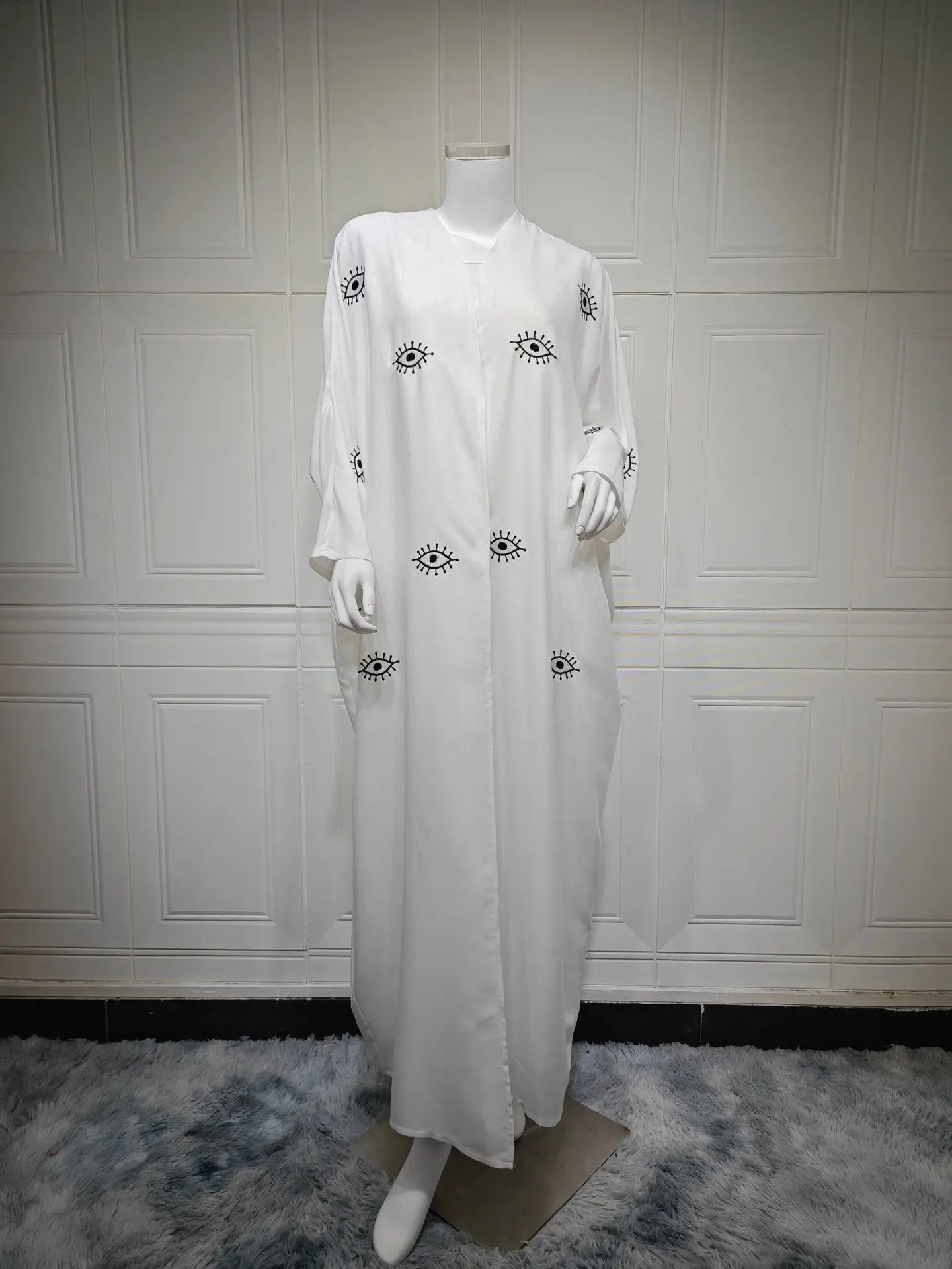 Embroidered Cardigan Robe Dress White Outerwear Women's Clothing