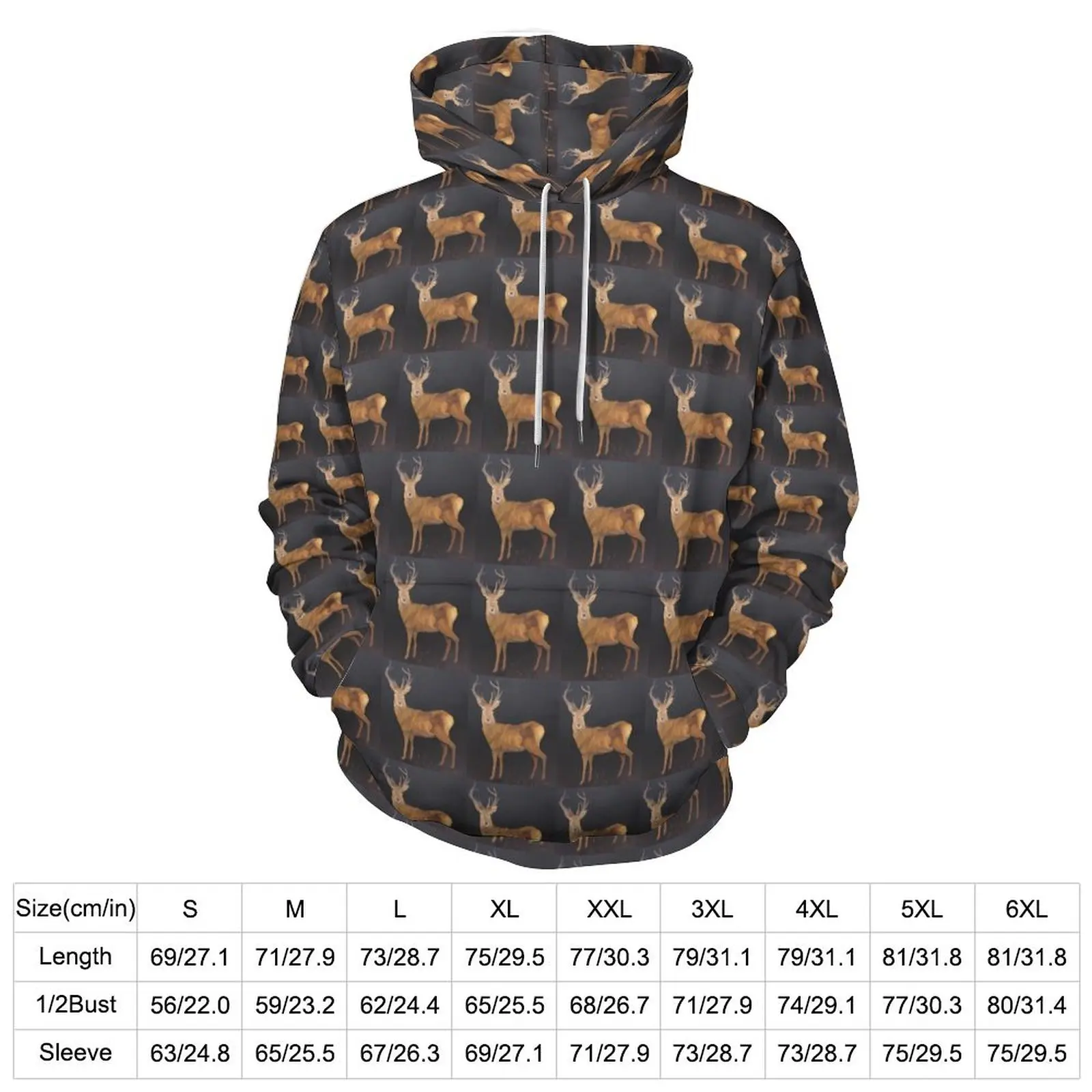 Deer Print Loose Hoodies Wild Animal Casual Hoodie Unisex Long Sleeve Y2k Design Hooded Sweatshirts Plus Size