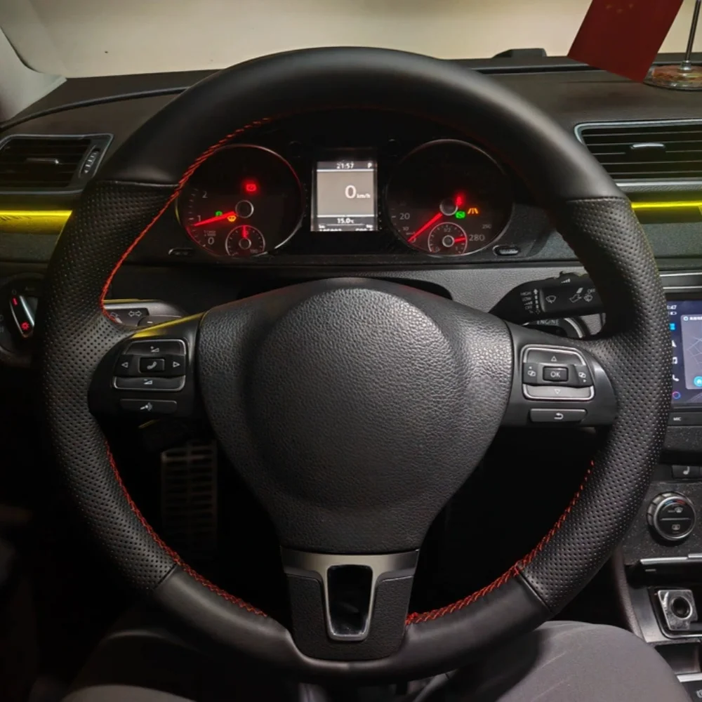Hand Stitched Perforated Microfiber Leather Steering Wheel Cover For Volkswagen Gol Tiguan Passat B7 Passat CC Touran Jetta Mk6