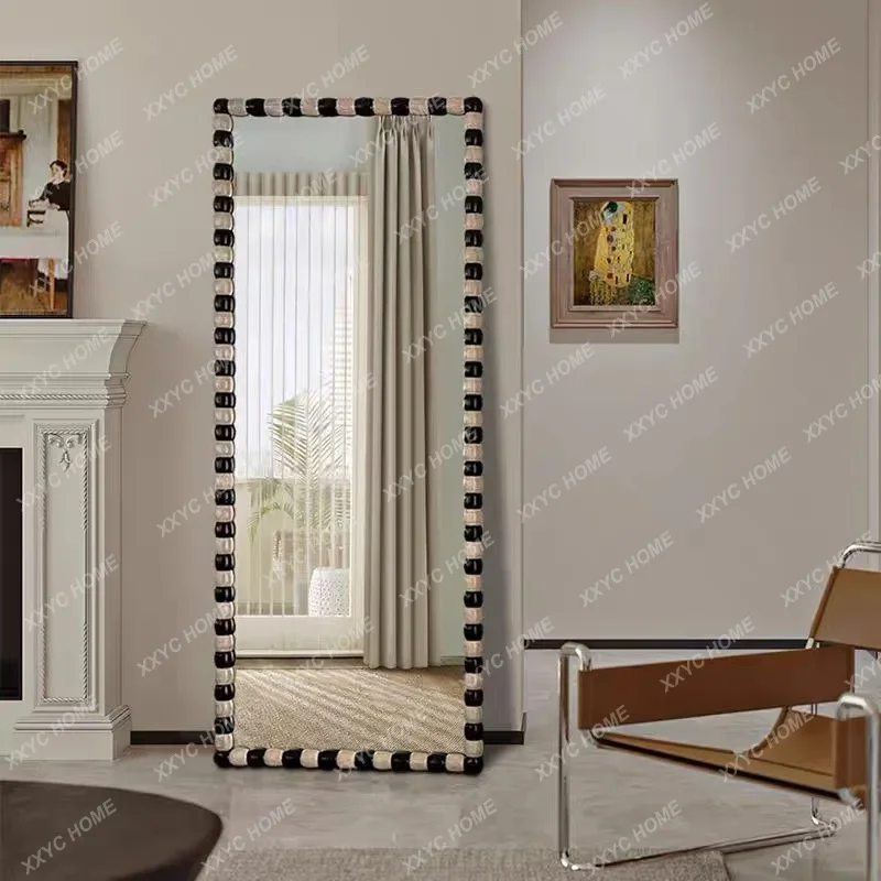 H light luxury black and white grid mirror square wall-mounted full-body mirror makeup mirror