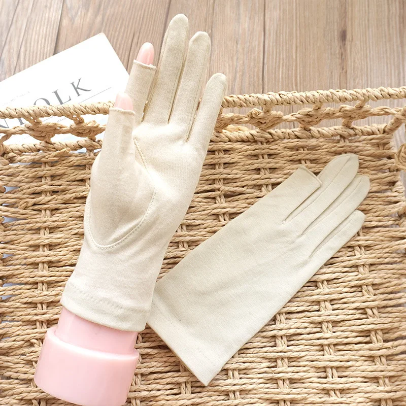 Cotton gloves showing two fingers, postpartum gloves, literary toys, watches, gems, jade, pure cotton gloves, hand guards