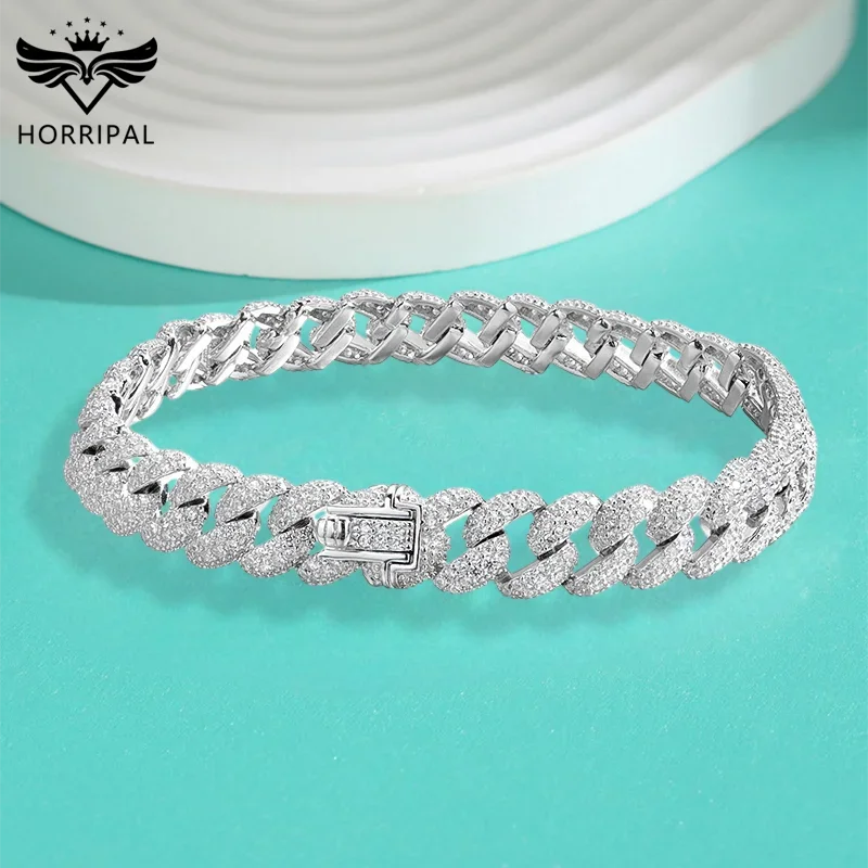 Hip Hop Cuban Tennis Bracelet for Man Full Diamond Sparkling Zircon S925 Sterling Silver Plated 18K White Gold Party Bracelets