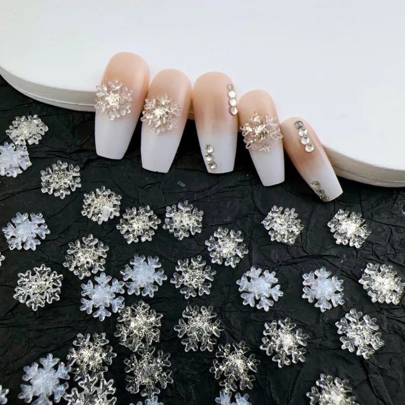 

30pcs New Year Nails Decoration Christmas Fine Glitter White Snowflake Nail Art Accessories DIY Flat Back Resin Nail Charm Parts