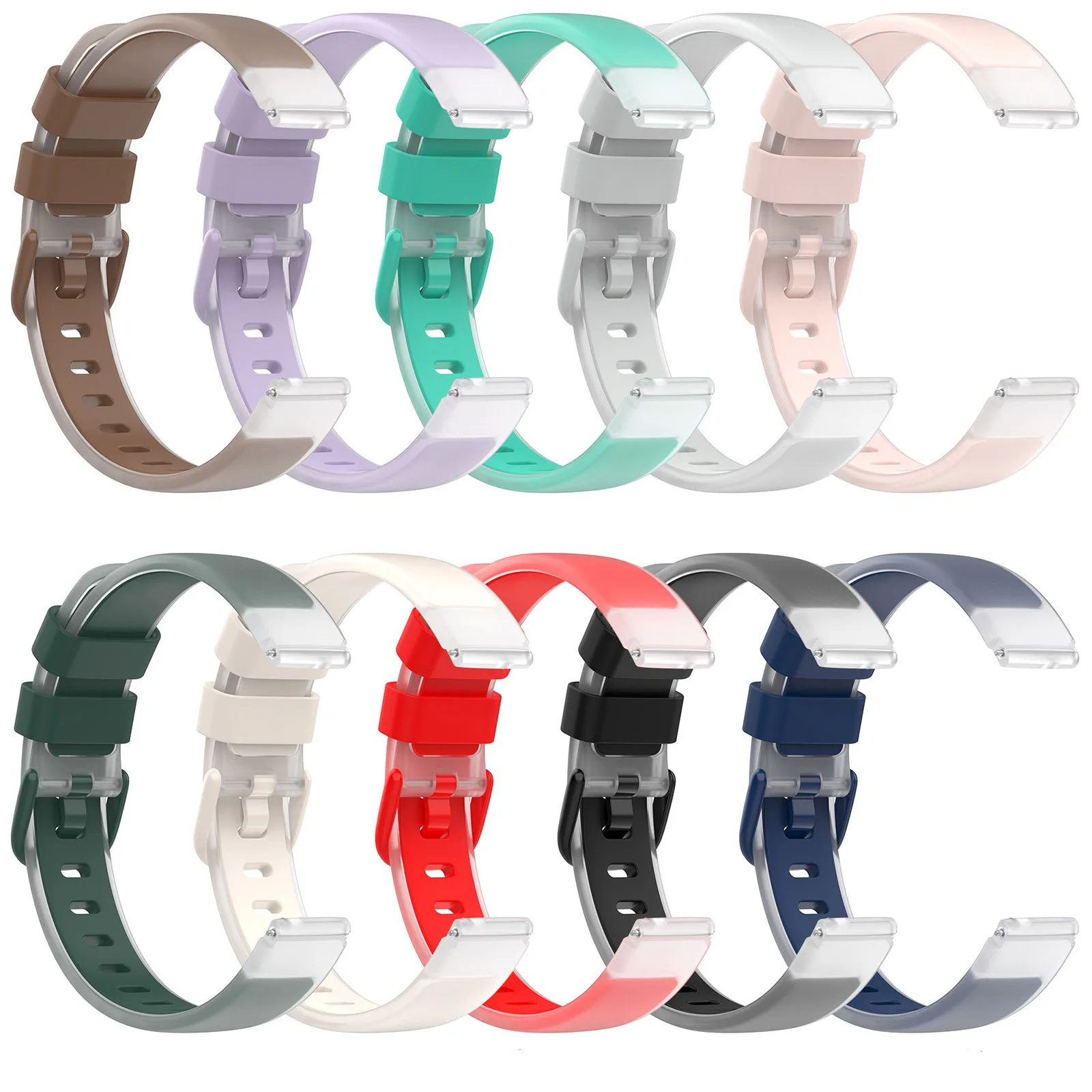 100pcs 12mm Transparency Two-tone Strap For Mi Band 8 7 6 5 4 3 Bracelet Xiaomi MiBand 3/4/5/6/7/8 Silicone Sport Watchband