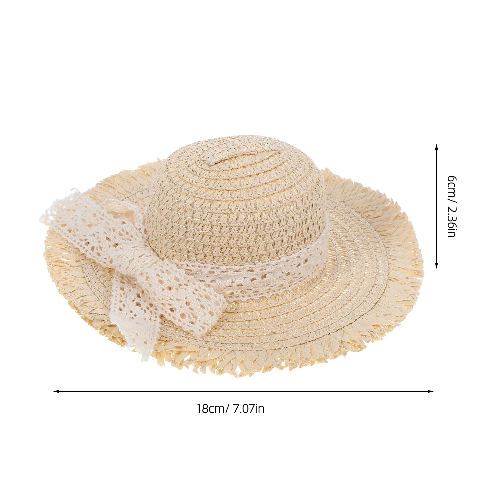 Miniatuur strohoeden kanten lint accenten beige geweven pet cap DIY ambachtelijke kostuum accessoire elegant ontwerp veelzijdige decoratie