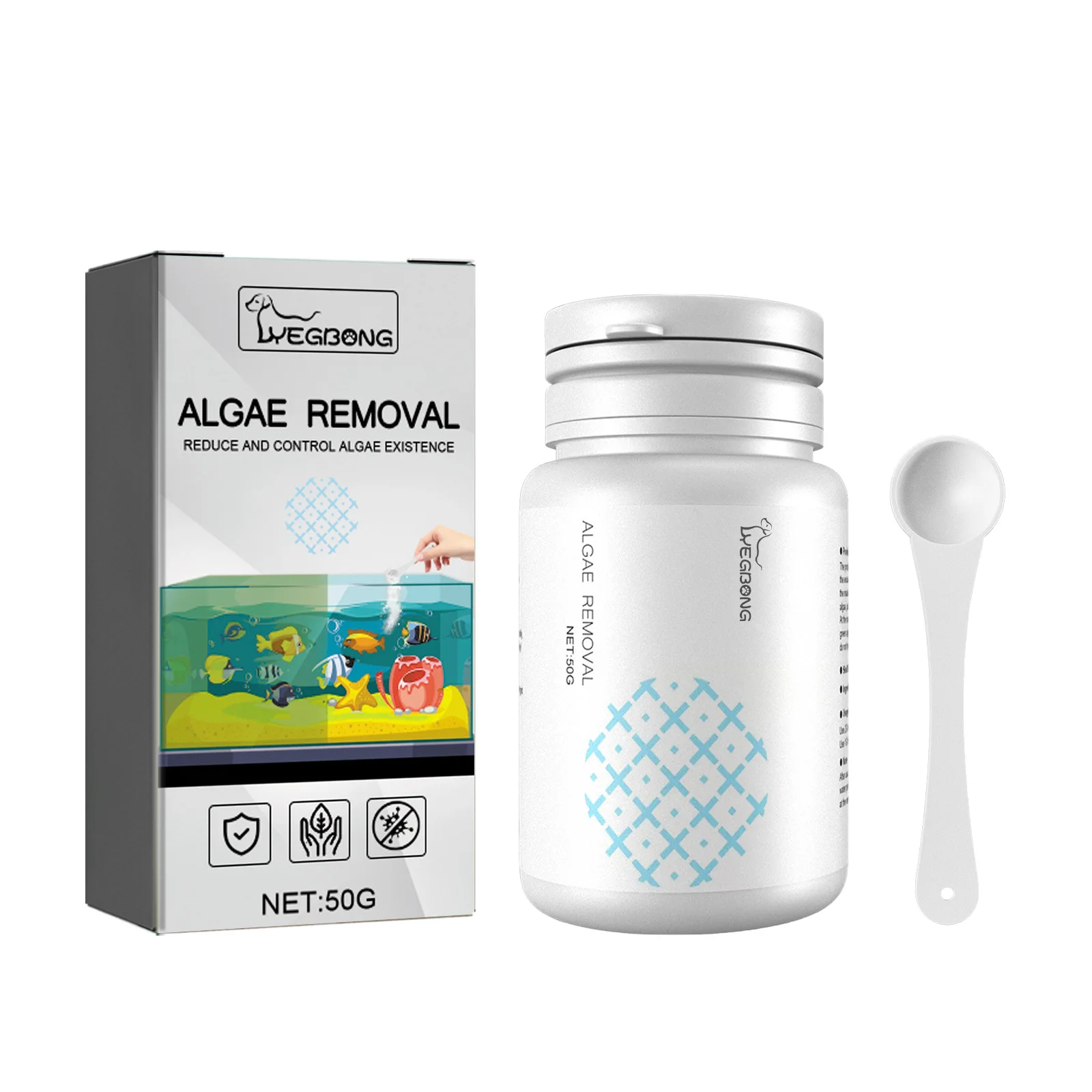 Polvo para eliminar algas de acuario, 50g, Control de musgo para pecera, agente de limpieza de purificación de agua verde, inhibe eficazmente