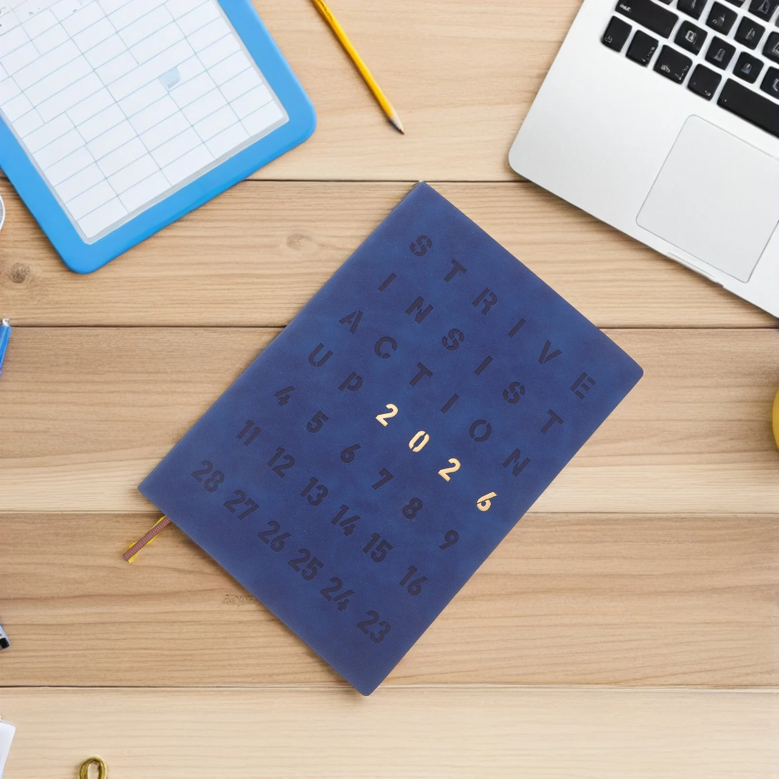 2026 Daily Planner Agenda Monthly Weekly Layout Hard Cover Book Portable Size For Personal Productivity Elegant Style Dark Blue