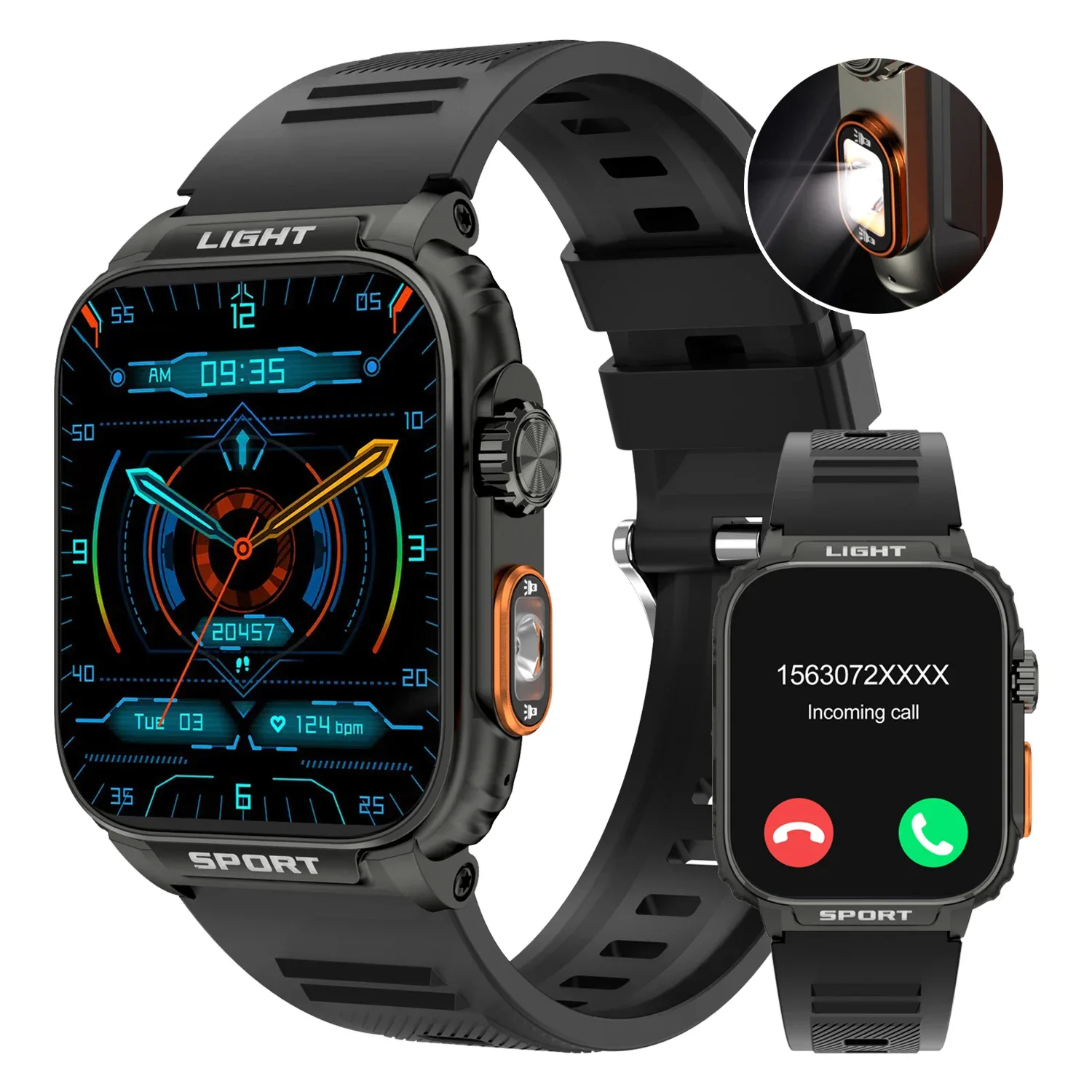 

Sports-Ready Smart Watch - Strong Flashlight, Make & Answer Calls, Heart Rate Monitoring, Smart Alarm Clock & Voice Assistant