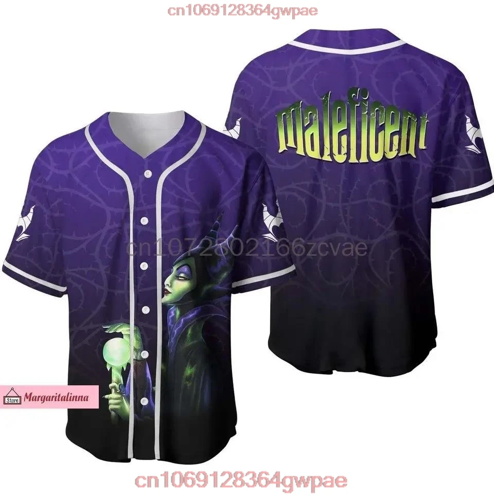 Disney Villain Maleficent Baseball Jersey Shirt Custom Name Men\'s Women Short Sleeve Shirt Disney Casual Sports Baseball Uniform