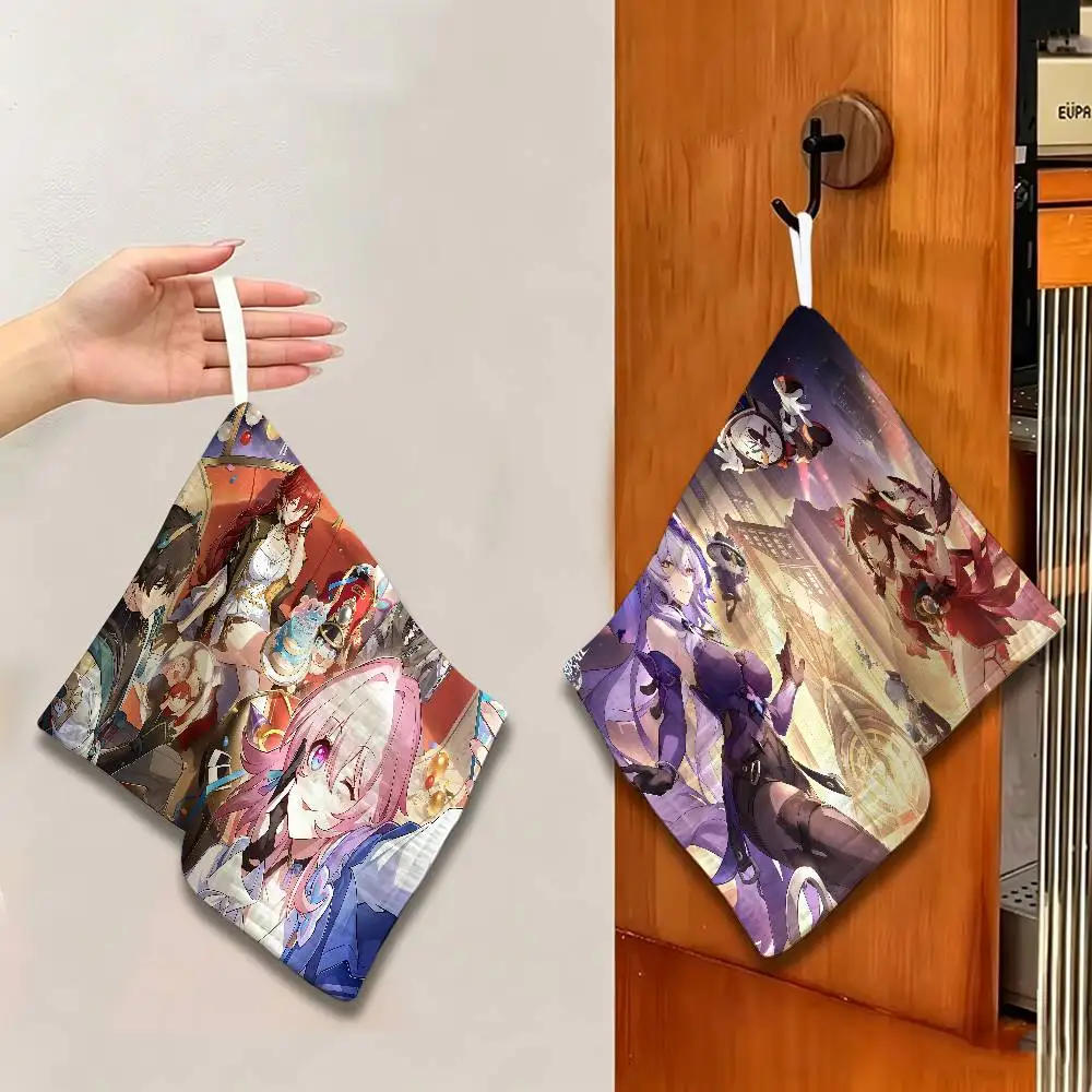 H-honkai Star Rail Anime Polyester Cotton Hanging Kitchen Towel, Skin Friendly Hand Wiping Towel for Hotel Cafe Household