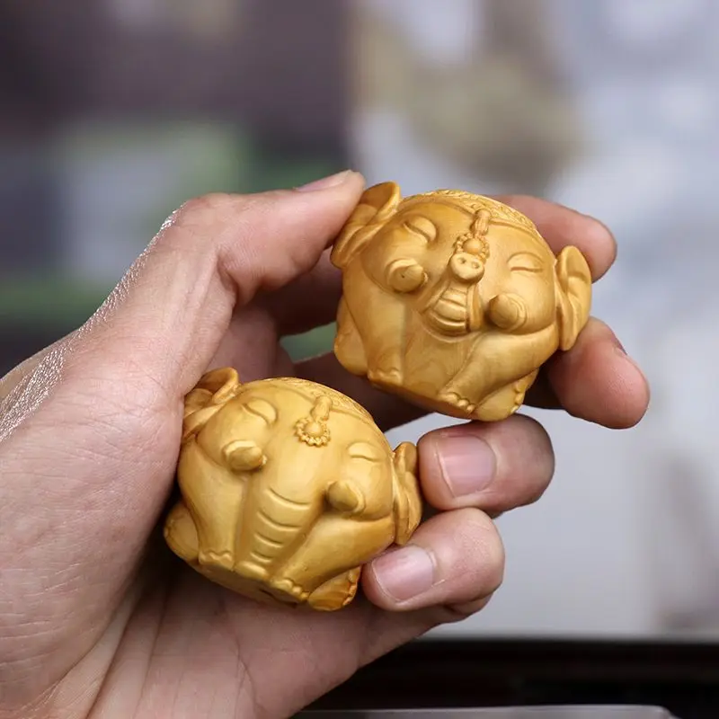 

Boxwood Carving Fulu Jixiang Wen Play Wooden Handle New Lucky Animal Elephant Chinese Home Decoration Solid Wood Carving