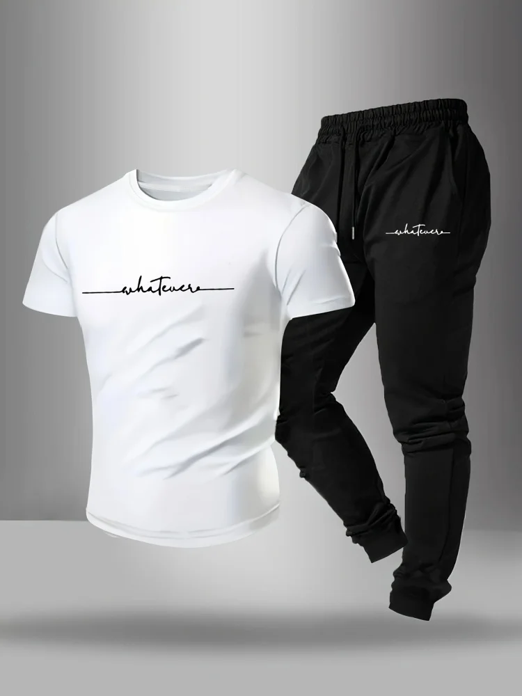 

Hot-selling Summer Men's Letter Print Set Crew Neck T-Shirt And Pants Set Outdoor Sports Fitness Running Two-Piece Set