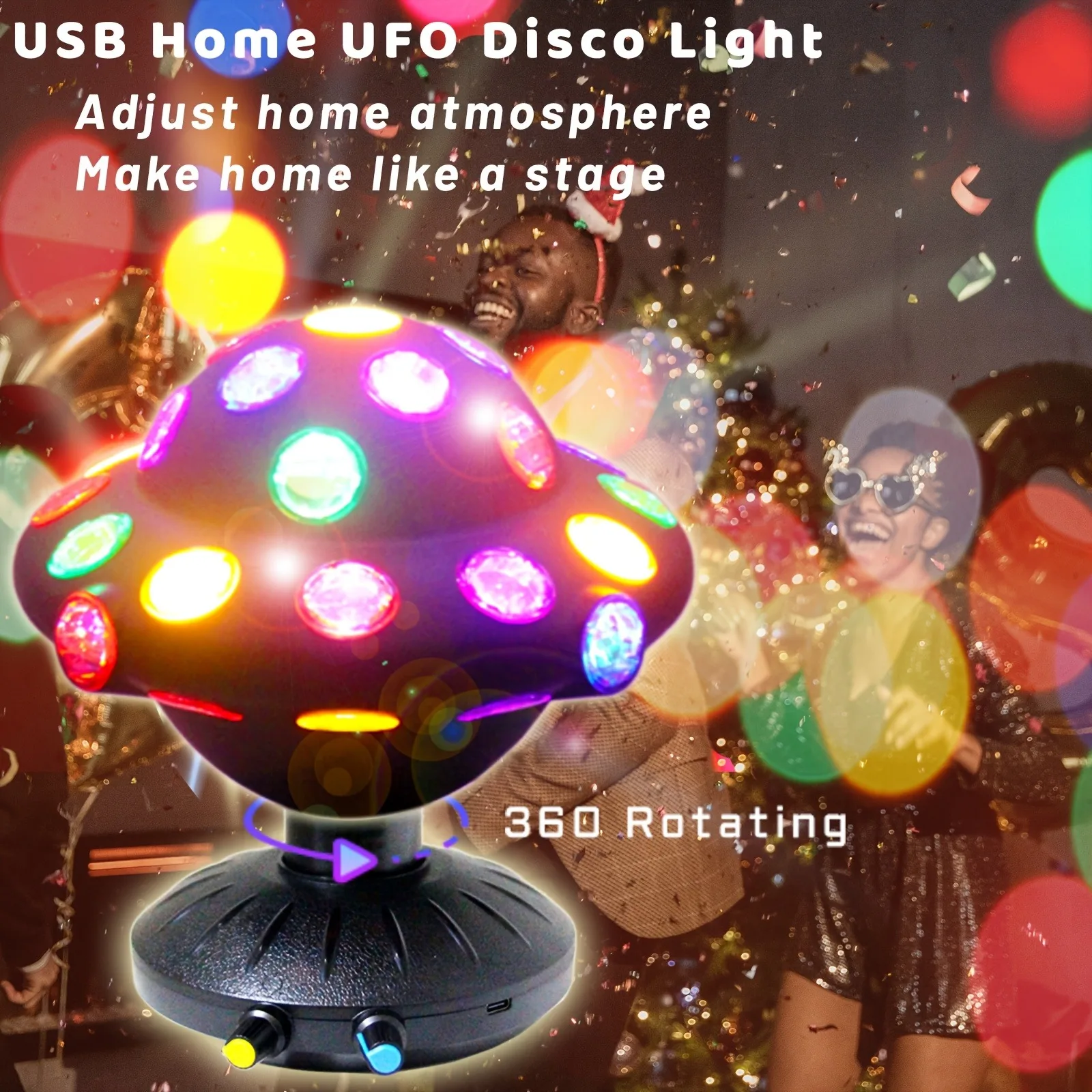 Ufo Disco Ball Led Novelty Light Projector, 360-Degree Rotating Speed/Brightness Adjustable Light, Used for Stress Relief, Parties, Lighting, Halloween, Christmas, Birthdays, Festivals, Clubs, Bars (Usb/Battery Powered)