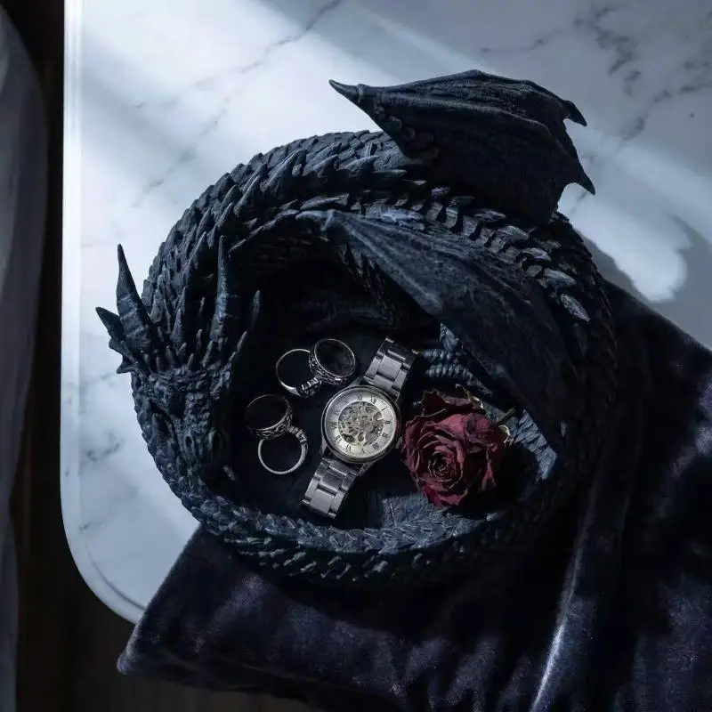Gothic Dragon Storage Tray 3D Printed Desktop Organizer Jewelry Holder Dark Style Home Decoration