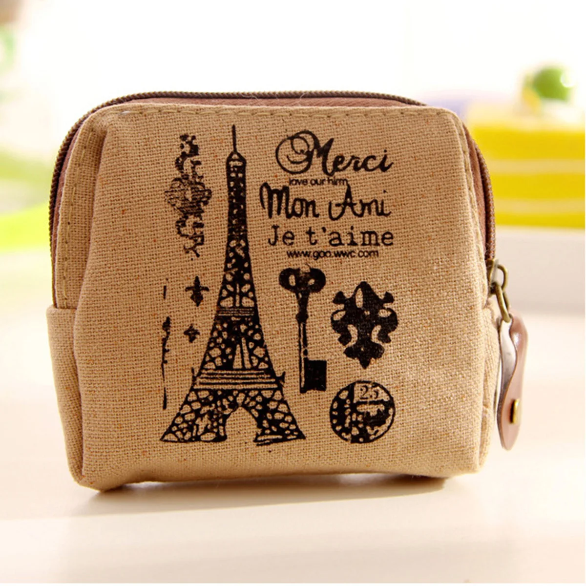 

Iron Tower Vintage Canvas Coin Purse Small Zip Wallet Mini Bag for Change Coins Keys Cards Portable Lightweight Retro Case