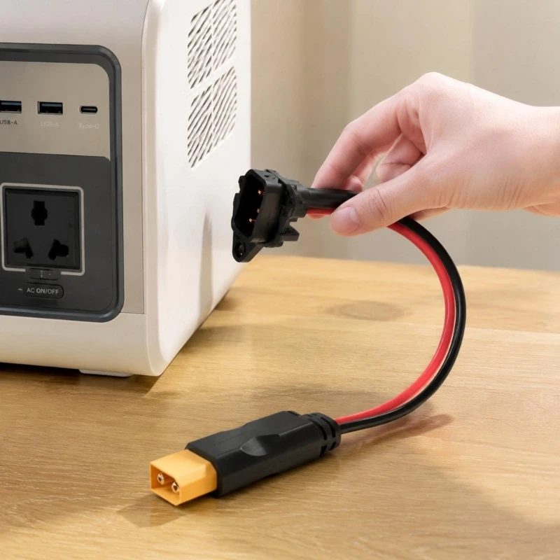 Three-Contact Panel-Mount Power Inlet Cable with XT90 End, Silicone Cord & Molded End-to-Cord Junction Assembly K1KF