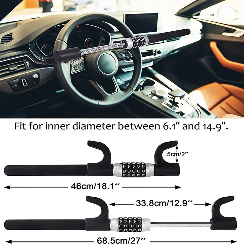 Car Auto Steering Wheel Lock Anti Theft Security Extendable Device Retractable Keyless Password 5 Coded ATV SUV Car