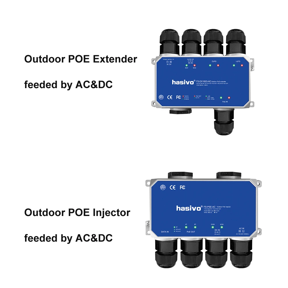 Hasivo gigabit outdoor AC PoE extender/PoE injector,30W/60W are optional,48-57Vdc&90-265Vac dual power in,6KV surge protection